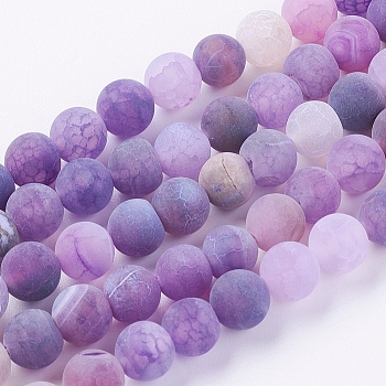 Natural Weathered Agate Beads Strands, Dyed, Frosted, Round, Dark Violet, 8mm, Hole: 1mm, about 46pcs/strand, 15 inch