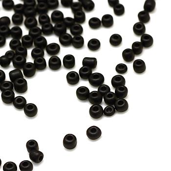 Frosted Opaque Glass Seed Beads, Round, Black, 4~5x2.5~5mm, Hole: 1mm, about 4500pcs/bag, 440~450g/bag