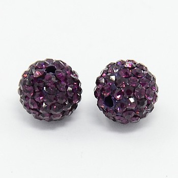 Grade A Rhinestone Beads, Pave Disco Ball Beads, Resin and China Clay, Round, Purple, PP9(1.5.~1.6mm), 8mm, Hole: 1mm