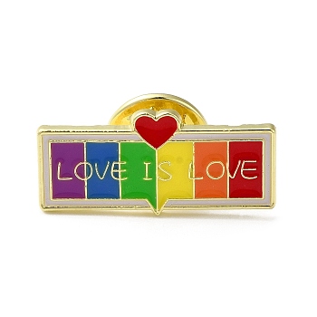 Pride Rainbow Enamel Pins, Golden Alloy Brooch, Speech Bubble, 12x25x1.5mm