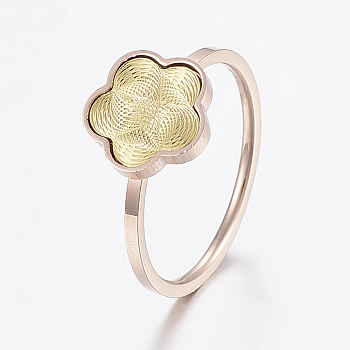 304 Stainless Steel Rings, Flower, Golden & Rose Gold, Size 7, 17mm