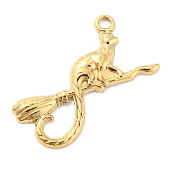 304 Stainless Steel Pendants, Cat Shape Charms, Real 18K Gold Plated, 28.5x28x2mm, Hole: 2.2mm