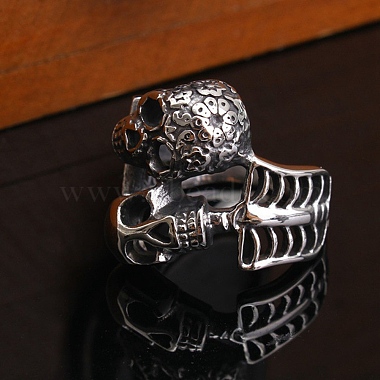 Steam Punk Style 316L Surgical Stainless Steel Skull Finger Rings(SKUL-PW0005-07F)-4
