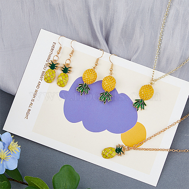 2 Sets 2 Style Alloy Pineapple Pendant Necklace & Dangle Earrings(SJEW-FI0001-01)-7