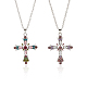2Pcs 2 Colors Rhinestone Heart Cross Pendant Necklaces Set(NJEW-AN0001-26)-1