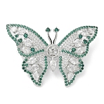 Butterfly Brass Cubic Zirconia Brooches, Real Platinum Plated, 30x45mm(JEWB-Q013-04P)