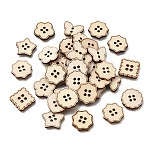 4-Hole Wood Buttons, Mixed Shapes with Stitch Border, Blanched Almond, 15~20x18.5~20x2.5mm, Hole: 2mm(WD-CBA9CDE-01B)