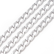 Oxidation Aluminum Curb Chains, Unwelded, with Spool, Oval, Silver, 13.5x8x2mm, about 98.43 Feet(30m)/Roll(CHA-TAC0003-01S)