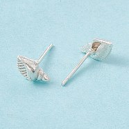 Brass Shell Shape Stud Earrings for Women, Cadmium Free & Lead Free, 925 Sterling Silver Plated, 5x9mm, Pin: 0.8mm(KK-A172-37S)