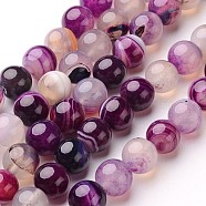 Natural Striped Agate/Banded Agate Beads Strands, Round, Dyed & Heated, Purple, 8mm, Hole: 1mm, about 48pcs/strand, 14.1 inch(G-D845-01A-8mm)