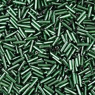 Silver Lined Glass Bugle Beads, Round Hole, Green, 6~7x1.5~2mm, Hole: 0.5mm, about 12500pcs/bag(SEED-K001-A01-1)