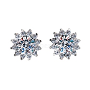 Anti-Tarnish 925 Sterling Silver Micro Pave Clear Cubic Zirconia, with Moissanite Rhinestone Earrings, Flower, Platinum, 8.8mm(AJEW-U007-10P)