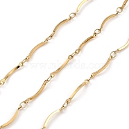 Ion Plating(IP) Handmade 304 Stainless Steel Curved Bar Link Chains, Soldered, with Spool, Golden, 15.5x1x1mm, Ring: 2mm, about 32.81 Feet(10m)/Roll(CHS-G025-05G)