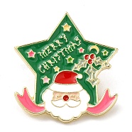 Christmas Theme Enamel Pins, Light Gold Alloy Badge for Backpack Clothes, Santa Claus, 30x27x2mm(JEWB-G023-01C)