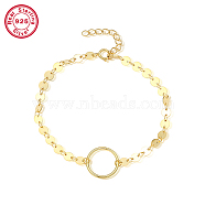 925 Sterling Silver Ring Link Bracelets, Real 18K Gold Plated, 6-1/4 inch(16cm)(EN4522-3)