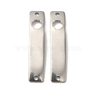 201 Stainless Steel Connector Charms, Curved Rectangle Links with Hollow Pattern, Stainless Steel Color, Clover, 30x6x0.8mm, Hole: 1.4mm(STAS-D244-32P-C)