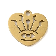 304 Stainless Steel Charms, Laser Cut, Real 18K Gold Plated, Heart, 13x13.5x1mm, Hole: 1mm(STAS-S123-03G-07)