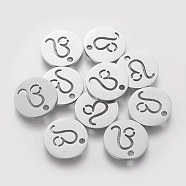 304 Stainless Steel Charms, Flat Round with Constellation/Zodiac Sign, Leo, 12x1mm, Hole: 1.5mm(STAS-Q201-T095-5)