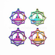Chakra 201 Stainless Steel Pendants, Yoga , Rainbow Color, 26.5x25x1.5mm, Hole: 1.4mm(STAS-S119-153M)