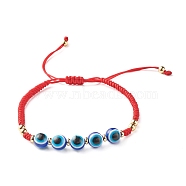 Braided Evil Eye Resin Beads  Bracelets, Adjustable Bracelets, for Kids Teens Adults, Red, Inner Diameter: 2-1/4~3-3/4 inch(5.7~9.6cm)(BJEW-JB07011-01)
