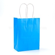 Pure Color Kraft Paper Bags, Gift Bags, Shopping Bags, with Paper Twine Handles, Rectangle, Dodger Blue, 33x26x12cm(AJEW-G020-D-01)