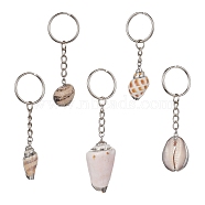 Natural Sea Shell Keychain, with Iron Split Key Rings, Shell/Conch, Platinum, 7.2~10.1cm(KEYC-JKC00596)