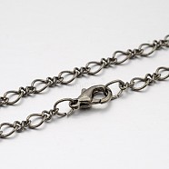 Brass Figaro Chain Necklace Making, with Brass Lobster Claw Clasps, Thin Chain, Gunmetal, 16.5 inches(MAK-J009-16B)