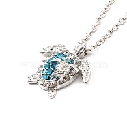 Aquamarine Rhinestone Sea Turtles Pendant Necklace for Women, Platinum, 19.09 inch(48.5cm)(NJEW-I113-02P)