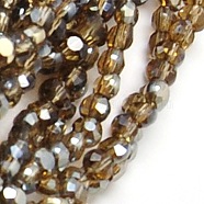 Electroplate Glass Beads Strands, Half Plated, Faceted, Flat Round, Coffee, 4x3mm, Hole: 1mm, about 95pcs/strand, 14 inch(EGLA-A002-4mm-H11)
