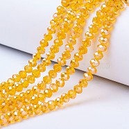Electroplate Glass Beads Strands, AB Color Plated, Faceted, Rondelle, Orange, 6x5mm, Hole: 1mm, about 83~85pcs/strand, 38~39cm(EGLA-A034-T6mm-B01)