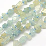 Rough Raw Natural Aquamarine Beads Strands, Nuggets, Grade C, 2~10x4~12mm, Hole: 0.5mm, about 47~51pcs/strand, 16 inch(40cm)(G-K202-33A)