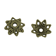 8-Petal Flower Alloy Bead Caps, Tibetan Style, Cadmium Free & Nickel Free & Lead Free, Antique Bronze, 8.5x3mm, Hole: 2mm, about 5000pcs/1000g(TIBEB-155-AB-NR)