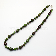 Fashionable Gemstone Beaded Necklaces, with Platinum Tone Zinc Alloy Lobster Clasps, Ruby in Zoisite, 17.7 inch(NJEW-R210-01)