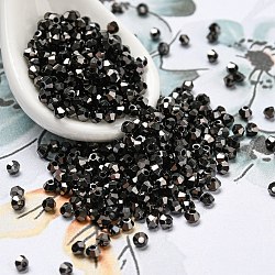 Full Plated Electroplate Glass Beads, Faceted Bicone, Black, 2x2mm, Hole: 0.7mm, about 720pcs/bag(EGLA-M300-02A-FP02)