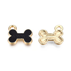 Alloy Charms, with Enamel, Cadmium Free & Lead Free, Light Gold, Bone, Black, 11.5x13x2mm, Hole: 1.6mm(ENAM-S119-064A-RS)