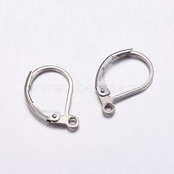 304 Stainless Steel Leverback Earring Findings, with Loop, Stainless Steel Color, 15.5x10.5x2mm, Hole: 1mm, Pin: 0.9mm(STAS-K146-035-15.5mm)