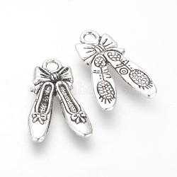 Tibetan Style Alloy Pendants, Cadmium Free & Lead Free, Dance Shoes with Bowknot, Antique Silver, 21x12.5x2mm, Hole: 2mm, about 810pcs/1000g(TIBE-Q070-16AS-RS)