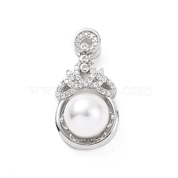 Eco-friendly Rack Plating Brass Micro Pave Cubic Zirconia Pendants, with ABS Platic Imitation Pearls, Cadmium Free & Lead Free, Long-Lasting Plated, Flower Charm, Platinum, 27.5x14.5x10.5mm, Hole: 2x3.5mm(KK-F843-13P)