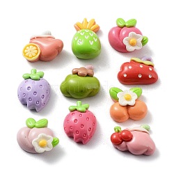 Fruit Opaque Resin Decoden Cabochons, Strawberry & Cherry & Peach, Mixed Shapes, Mixed Color, 14.5~21x13~18.5x6~10mm(RESI-D010-04)