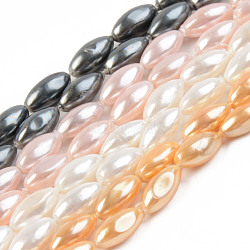 Electroplate Natural Freshwater Shell Beads Strands, Rice, Mixed Color, 11.5x5.5mm, Hole: 0.8mm, about 32pcs/strand, 14.76 inch~14.96 inch(37.5cm~38cm)(SHEL-T017-13B)