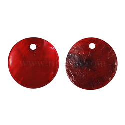 Freshwater Shell Pendants, Dyed, Flat Round, Dark Red, 13x2mm, Hole: 1mm(X-BSHE-DARKRED-1)