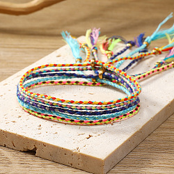 5Pcs 5 Colors Cotton Woven Braided Cord Bracelets Set, Adjustable Bohemian Ethnic Tribal Stackable Bracelets for Women, Royal Blue, Inner Diameter: 2-1/8~2-3/4 inch(5.3~7cm), 1Pc/color(PW-WG19598-03)