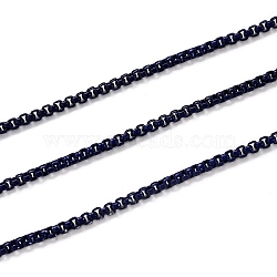 Spray Painted Brass Box Chains, Venetian Chains, with Spool, Unwelded, Dark Blue, 2x2.5x2.5mm(CHC-L039-45D)