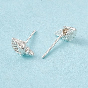 Brass Shell Shape Stud Earrings for Women, Cadmium Free & Lead Free, 925 Sterling Silver Plated, 5x9mm, Pin: 0.8mm