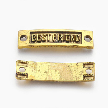 Tibetan Style Links for Friendship, Lead Free, Rectangle with Word Best Friend, Antique Golden, 9.5x35x2mm, Hole: 3mm