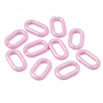 Opaque Acrylic Linking Rings, Quick Link Connectors, For Jewelry Cable Chains Making, Oval, Flamingo, 27x16x4mm, Inner Diameter: 19x8mm, about 490pcs/500g