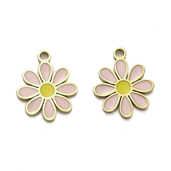 304 Stainless Steel Enamel Charms, Daisy Charms, Real 14K Gold Plated, 13x11x1mm, Hole: 1.5mm
