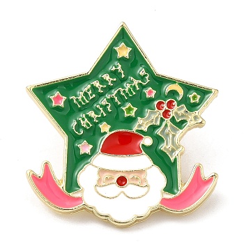 Christmas Theme Enamel Pins, Light Gold Alloy Badge for Backpack Clothes, Santa Claus, 30x27x2mm