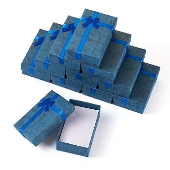 Rectangle Paper Jewelry Gift Boxes with Bowknot, Jewelry Organizer Case for Earrings, Bracelets, Rings Storage, Steel Blue, 8.1x5.15x2.9cm, Inner Diameter: 7.4x4.6cm