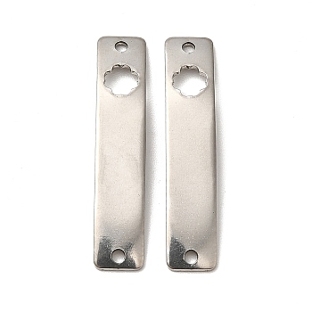 201 Stainless Steel Connector Charms, Curved Rectangle Links with Hollow Pattern, Stainless Steel Color, Clover, 30x6x0.8mm, Hole: 1.4mm